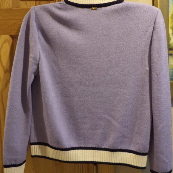 St.  John Zip Jacket Cardigan   Lavender with Cream + Black Trim   Size: Small - Picture 6 of 8